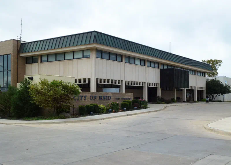 City of Enid administration offices building exterior with standing seam roof